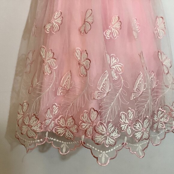 Girls Fancy Party Dress Pink Layered Size 8 Twirl Worthy Butterfly Accents - Picture 3 of 10